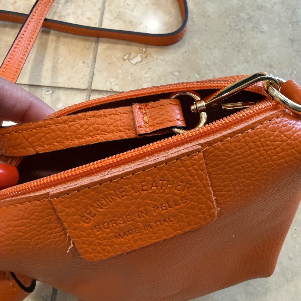Genuine Leather Orange Crossbody Bag made in Italy